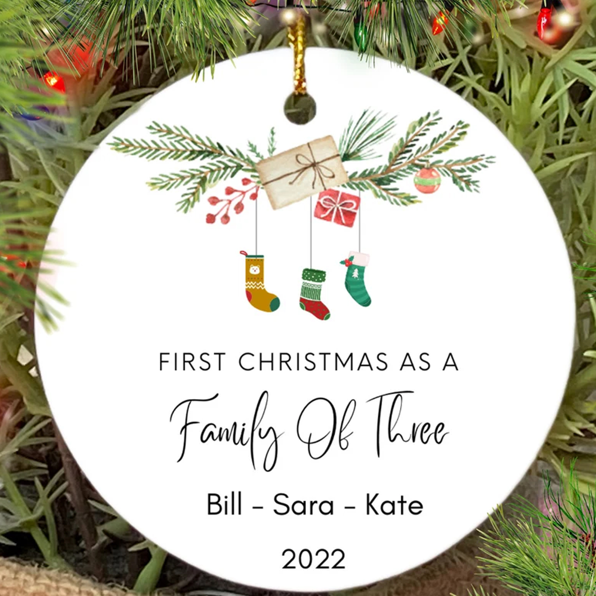 Family Of Three Christmas Ornament Custom New Family Ornament With Custom Name Babys First Christmas Ornament Personalized Family Ornament